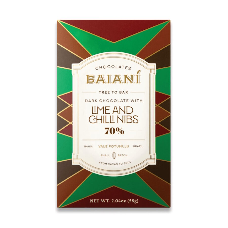 Baiani Brazil 70% Dark Chocolate Bar with Lime & Chilli Nibs