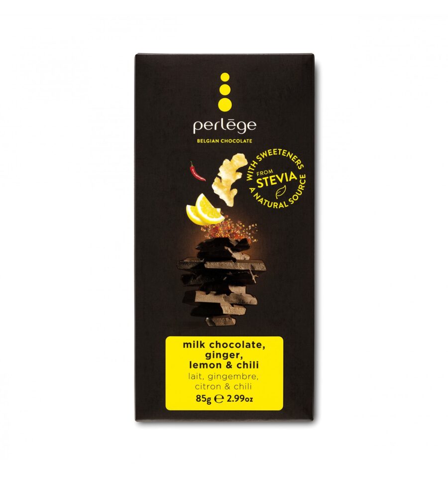 Perlège No-Sugar-Added 57.5% Milk Chocolate Bar with Ginger, Lemon & Chili