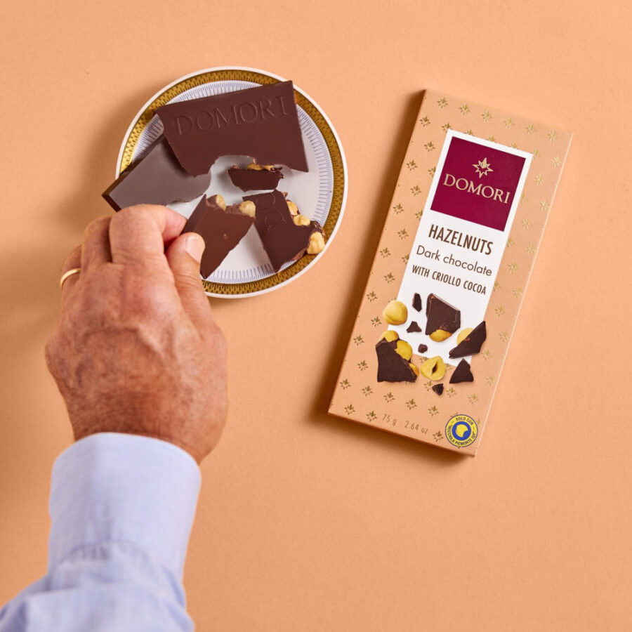 Domori 70% Dark Chocolate Bar with Piedmont Hazelnuts Lifestyle