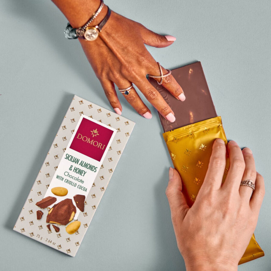 Domori Dark Chocolate Bar with Sicilian Almonds & Honey Lifestyle