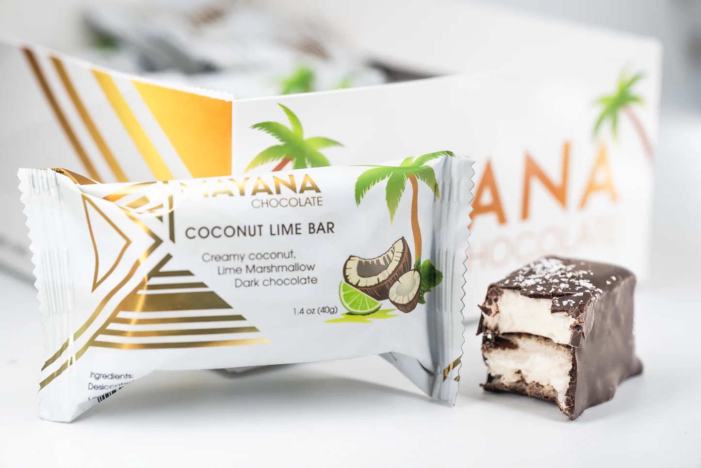 Mayana Chocolate Coconut Lime Bar Dark Chocolate Bar with Creamy Coconut & Lime Marshmallow