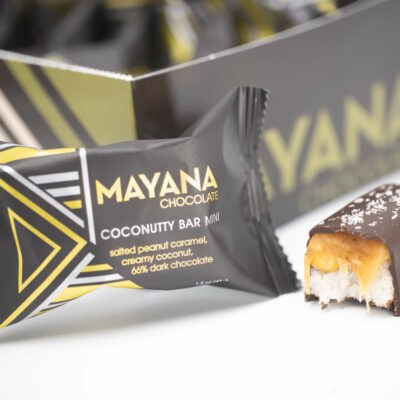 Mayana Chocolate Coconutty Bar 66% Dark Chocolate Bar with Salted Peanut Caramel & Creamy Coconut