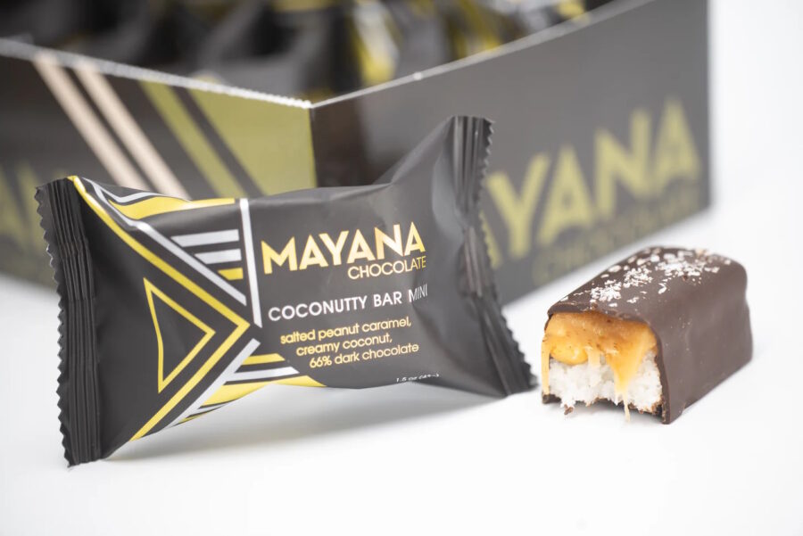Mayana Chocolate Coconutty Bar 66% Dark Chocolate Bar with Salted Peanut Caramel & Creamy Coconut