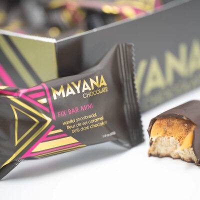 Mayana Chocolate Fix Bar 66% Dark Chocolate Bar with Vanilla Shortbread & Fleur de Sel Caramel
