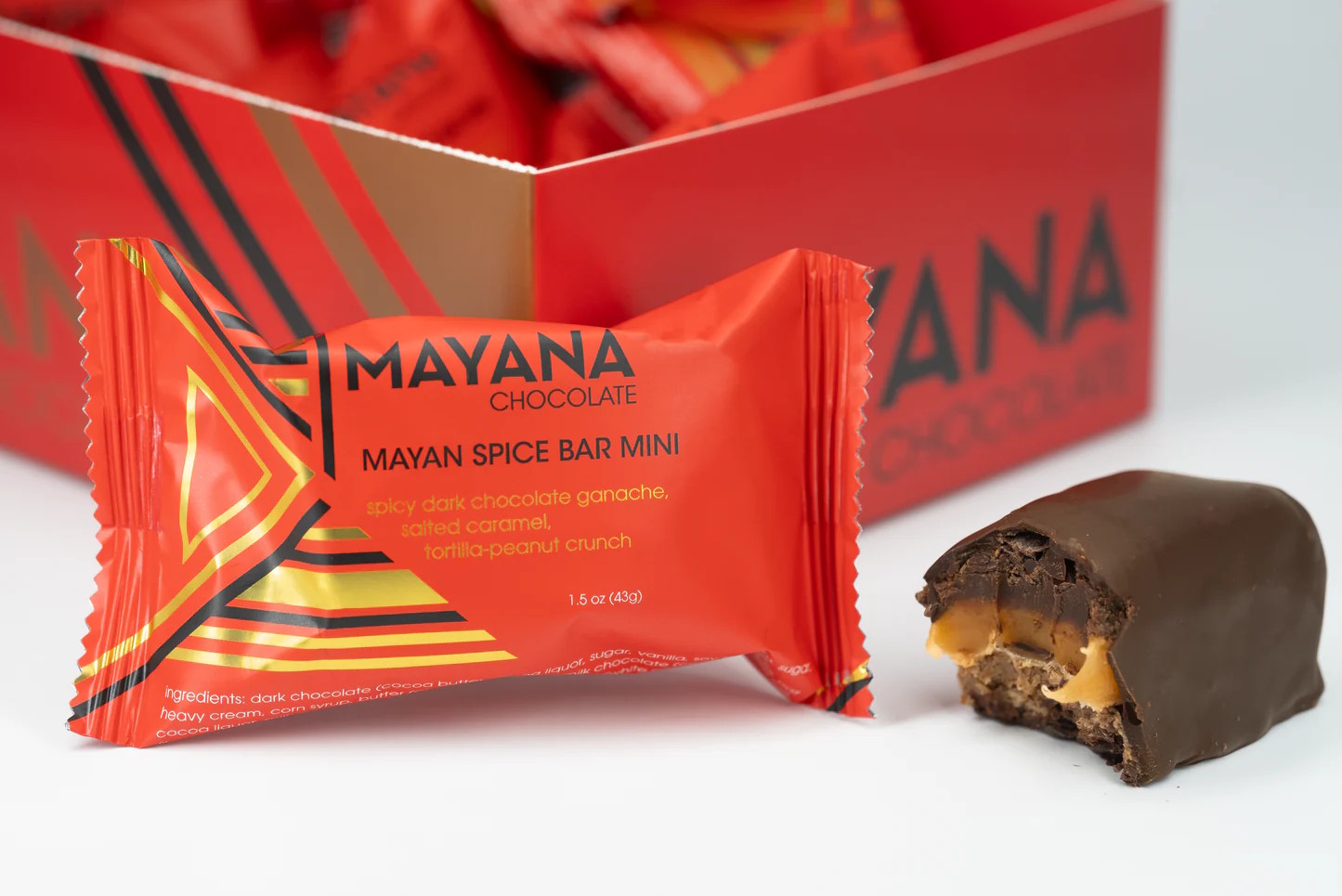 Mayana Chocolate Mayan Spice Bar Dark Chocolate Bar with Spicy Dark Chocolate Ganache, Salted Caramel & Tortilla Peanut Crunch