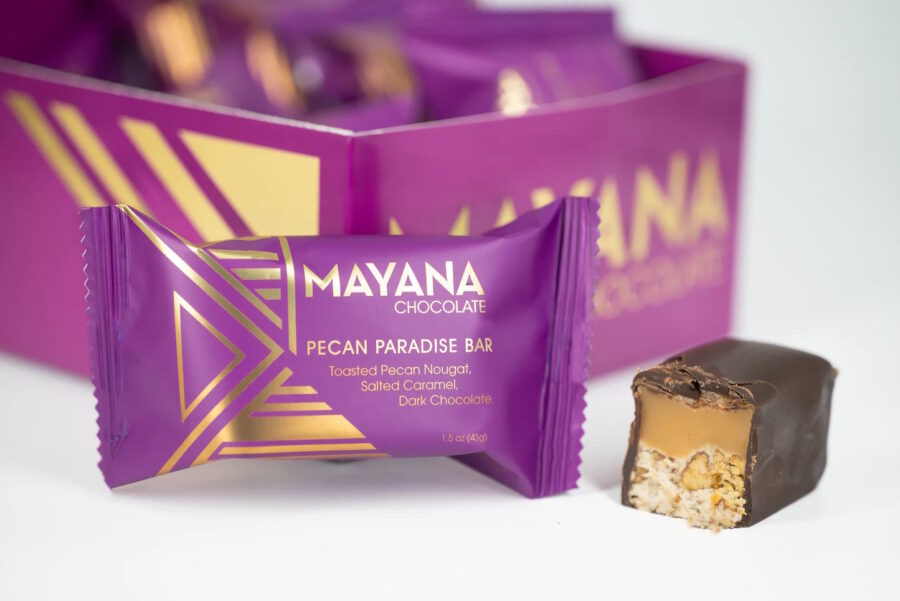 Mayana Chocolate Pecan Paradise Bar Dark Chocolate Bar with Toasted Pecan Nougat & Salted Caramel