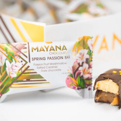 Mayana Chocolate Spring Passion Bar Dark Chocolate Bar with Passion Fruit Marshmallow & Salted Caramel