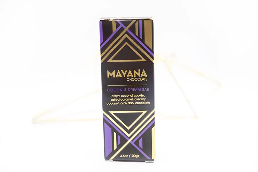 Mayana Chocolate XL Coconut Dream Bar 66% Dark Chocolate Bar with Crispy Coconut Cookie, Salted Caramel & Creamy Coconut