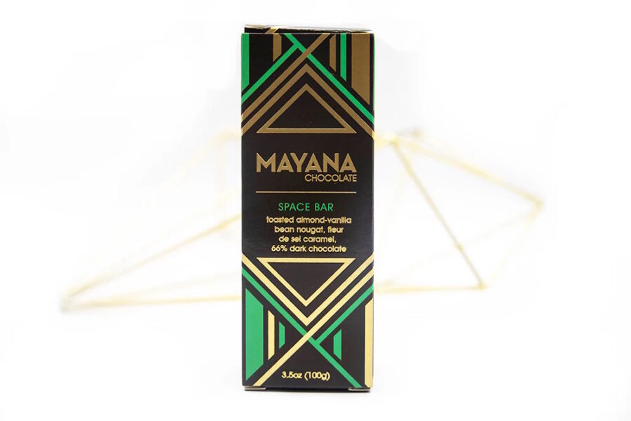 Mayana Chocolate XL Space Bar 66% Dark Chocolate Bar with Toasted Almond-Vanilla Bean Nougat & Fleur de Sel Caramel