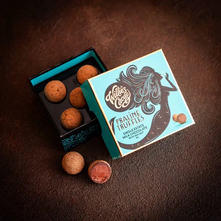 Willie's Cacao 5-Piece Milk Chocolate Praline Truffles with Sea Salt Open Lifestyle