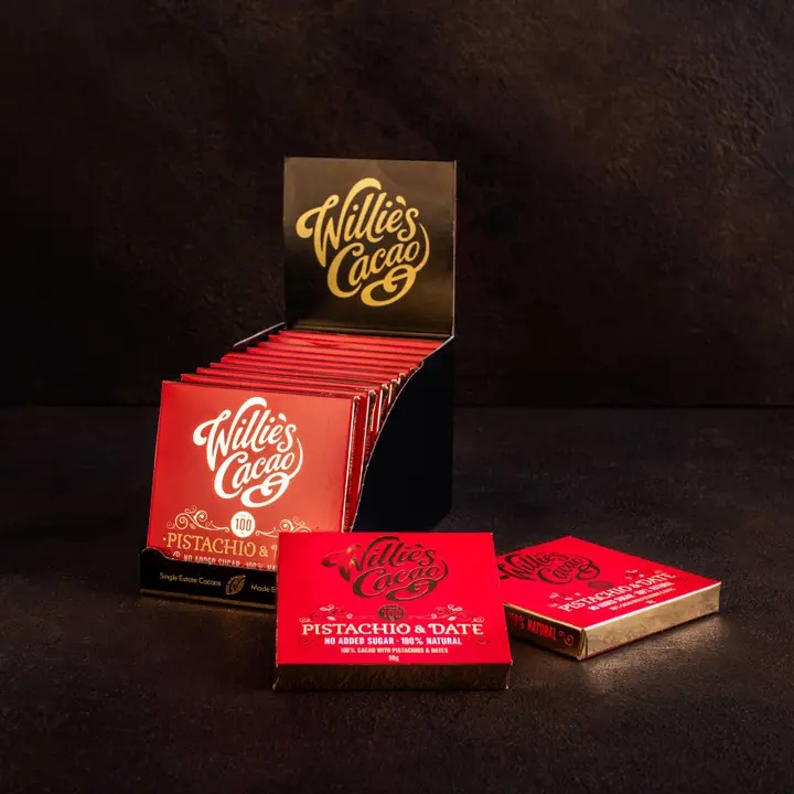 Willie's Cacao Peru 100% Cacao Bar with Pistachio & Date Case