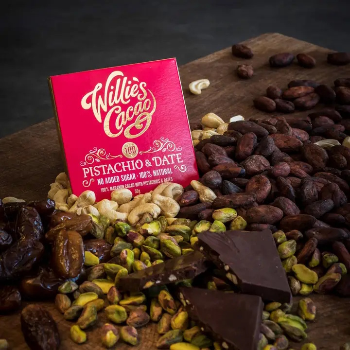 Willie's Cacao Peru 100% Cacao Bar with Pistachio & Date Open Lifestyle 2