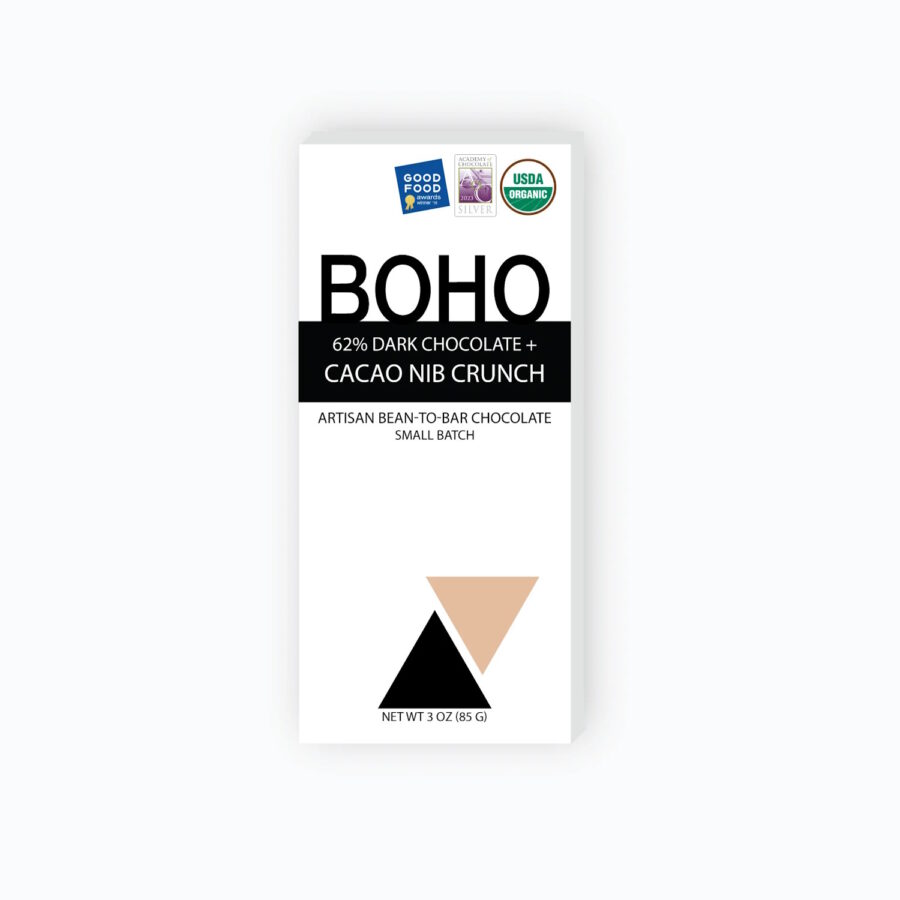 BOHO Chocolate 62% Dark Chocolate Bar with Cacao Nib Crunch