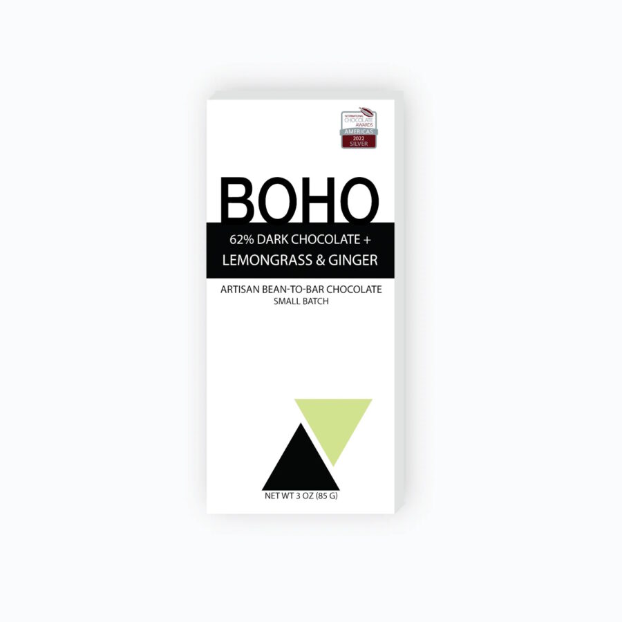 BOHO Chocolate 62% Dark Chocolate Bar with Lemongrass & Ginger