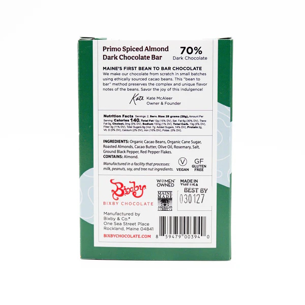 Bixby Chocolate Primo Spiced Almond Dark Chocolate Bar Lifestyle (1)