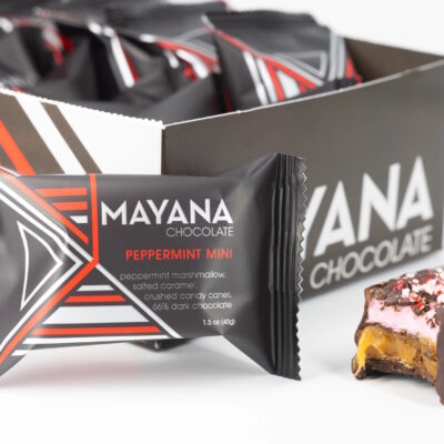 Mayana Chocolate Peppermint 66% Dark Chocolate Bar with Peppermint Marshmallow, Salted Caramel & Crushed Candy Cane