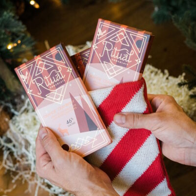 Ritual Chocolate 46% Milk Chocolate Bar with Orange & Dried Cranberries Lifestyle 2