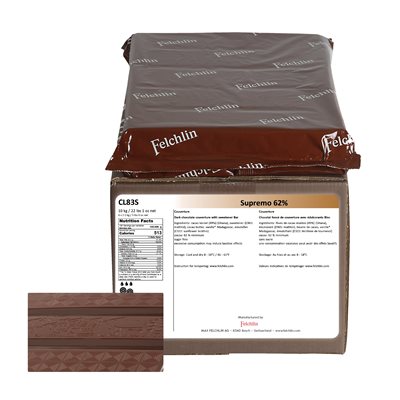 Felchlin Supremo Sugar Free 62% Dark Couverture Chocolate Block
