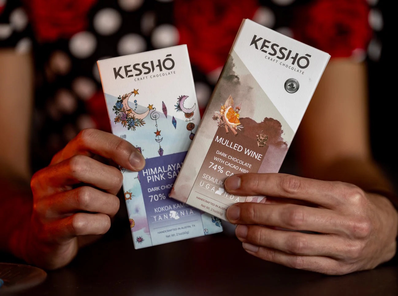 KESSHŌ Himalayan Pink Salt 70% Dark Chocolate Bar Lifestyle