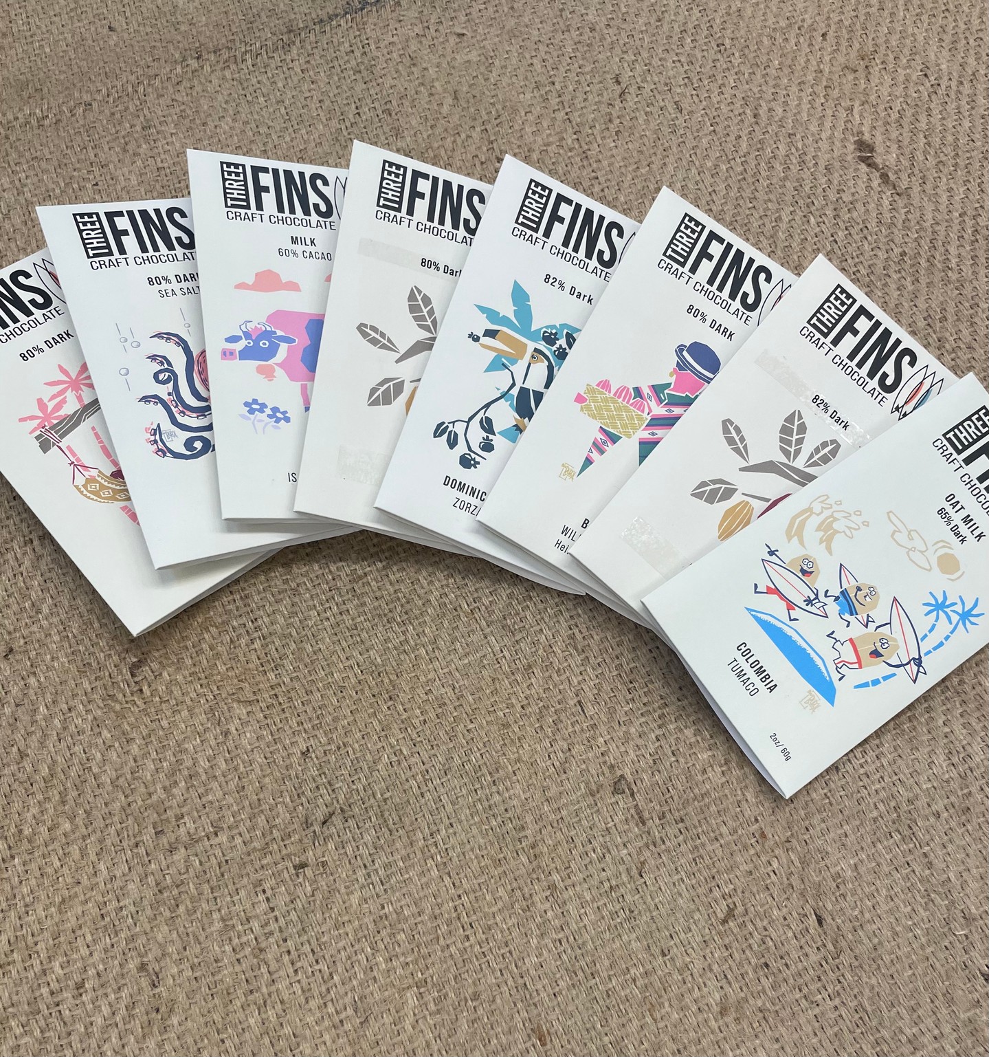 Three Fins Craft Chocolate Assorted Bar Display