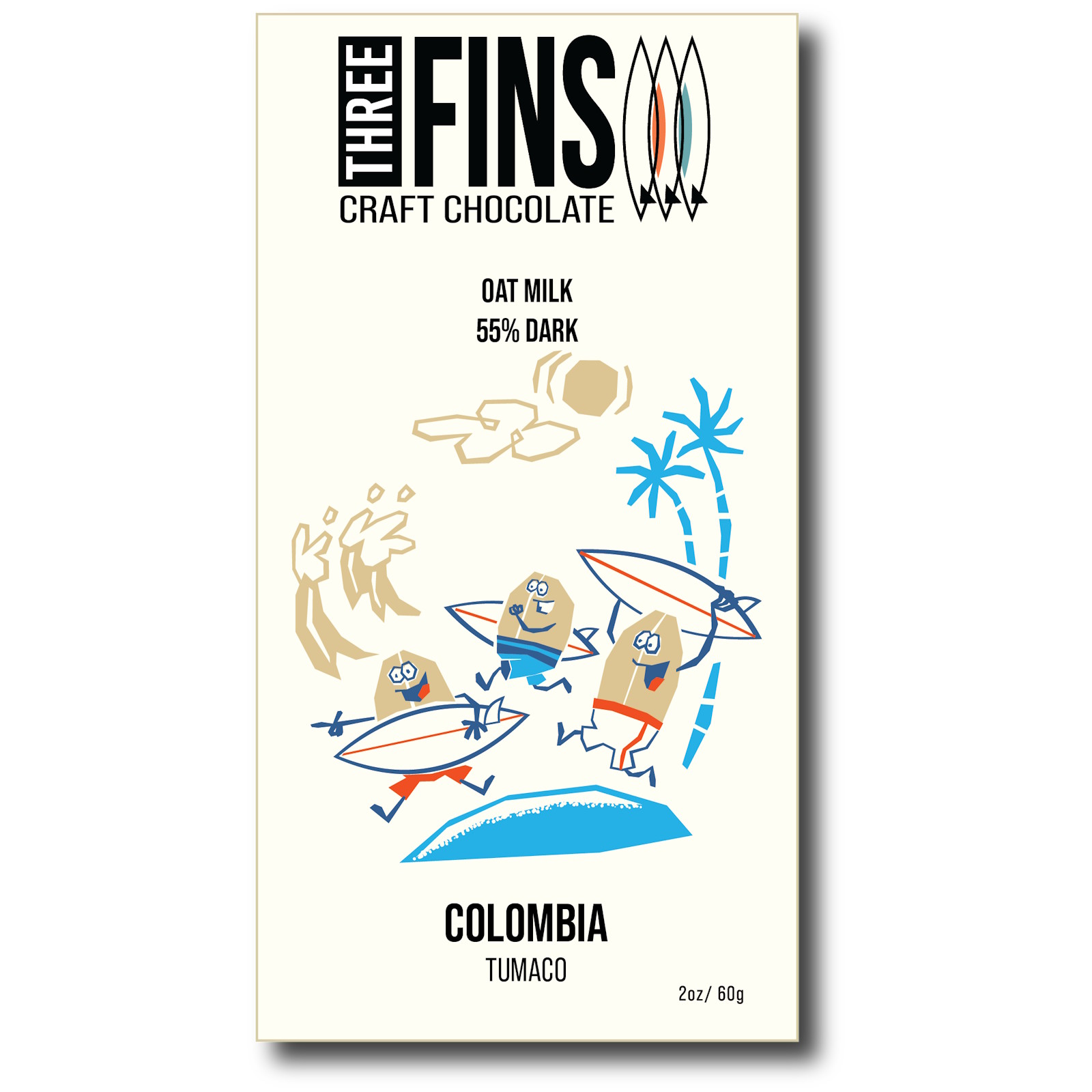 Three Fins Craft Chocolate Tumaco Colombia 65% Oat Milk Chocolate Bar