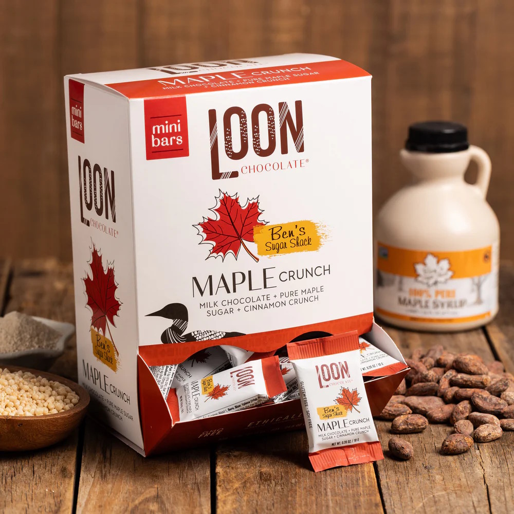 Loon Chocolate MINI Milk Chocolate Bar with Maple Crunch Display