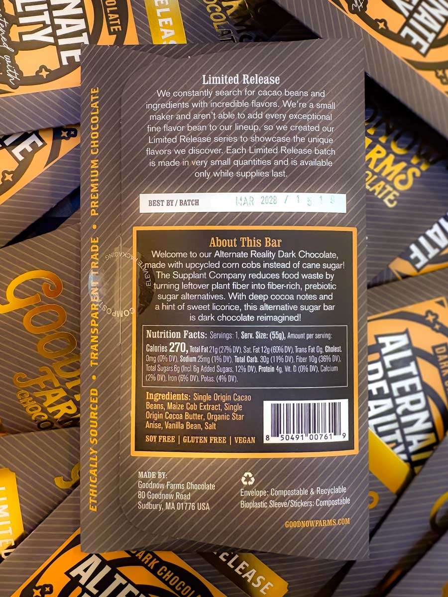 Goodnow Farms Alternate Reality Colombia 62% Dark Chocolate Bar Back