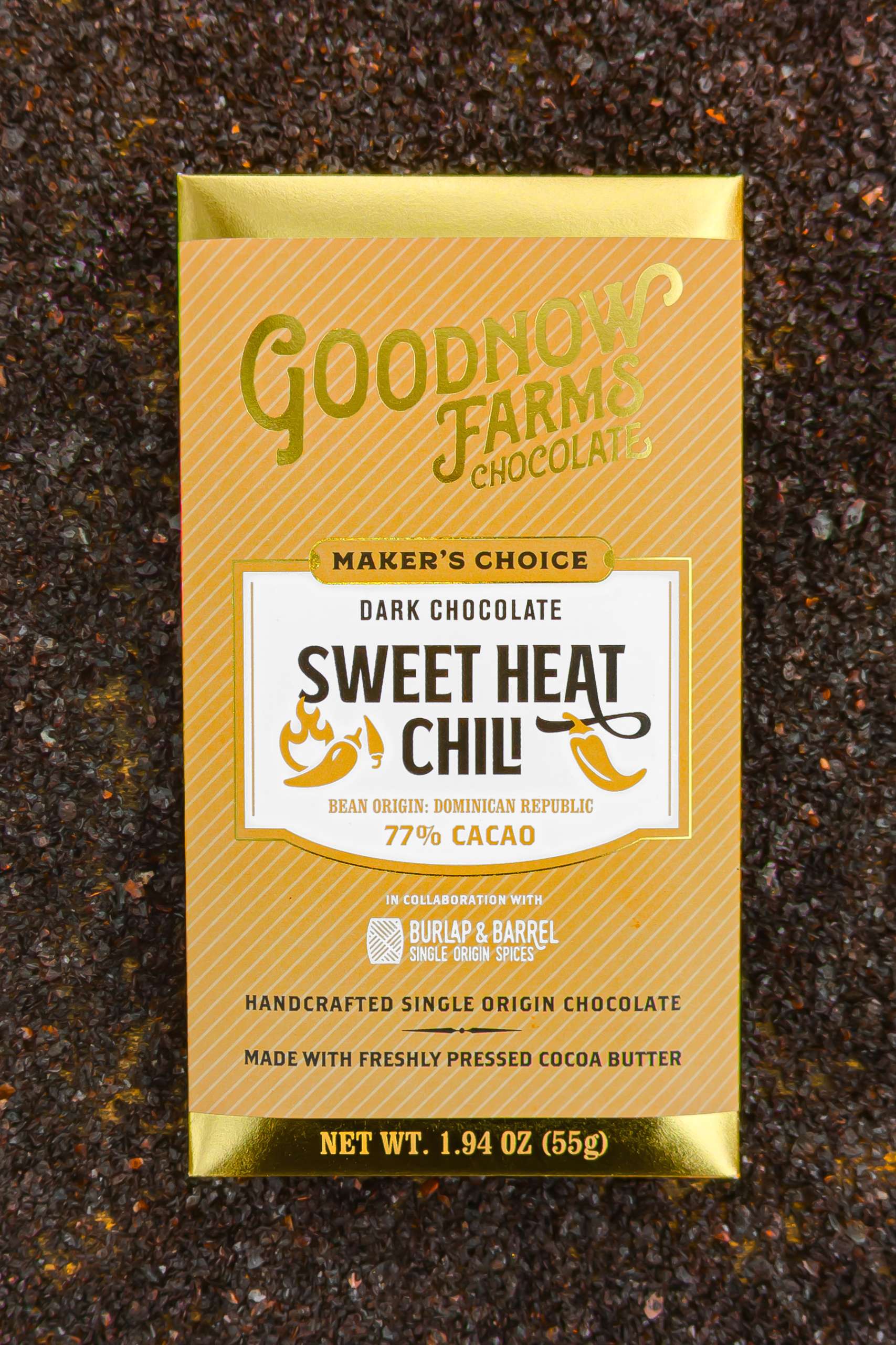 Goodnow Farms Sweet Heat Chili Dominican Republic 77% Dark Chocolate Bar
