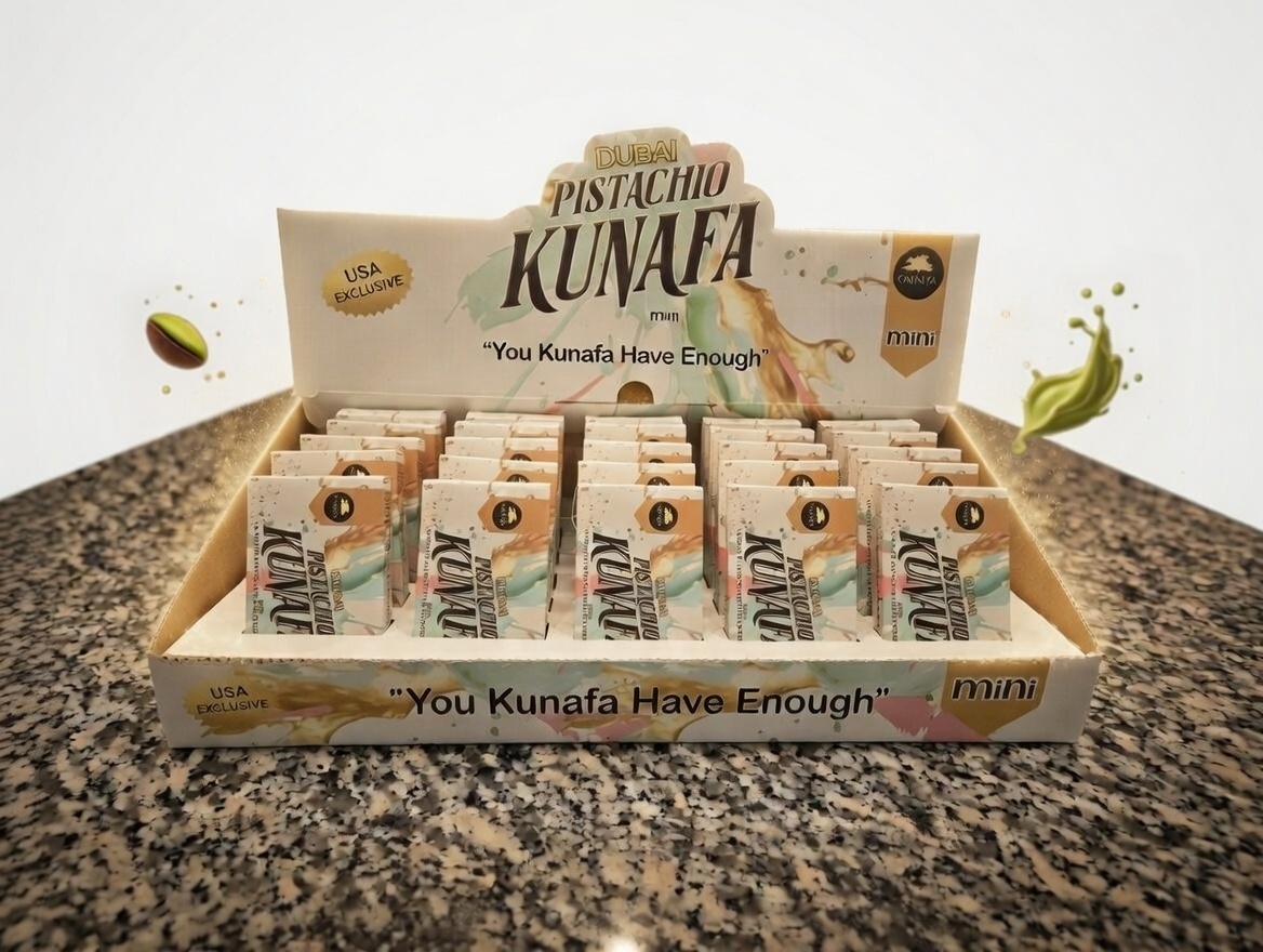 Omniya Delicacy MINI Pistachio Kunafa Dubai Chocolate Bar Display Case