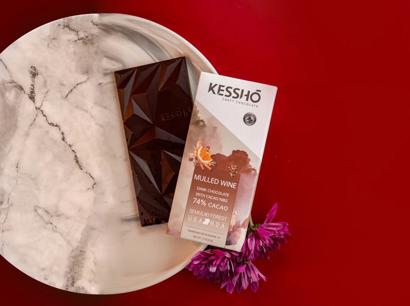 KESSHO Mulled Wine 74% Dark Chocolate Bar with Cocoa Nibs Open Lifestyle