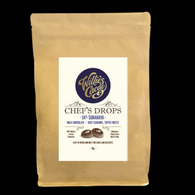 Willie's Cacao Surabaya Indonesia 54% Milk Couverture Chocolate Chef's Drops
