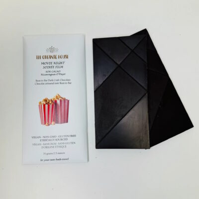 The Organic House Movie Night 60% Dark Chocolate Bar with Popcorn, Maple Syrup, Almonds & Sea Salt