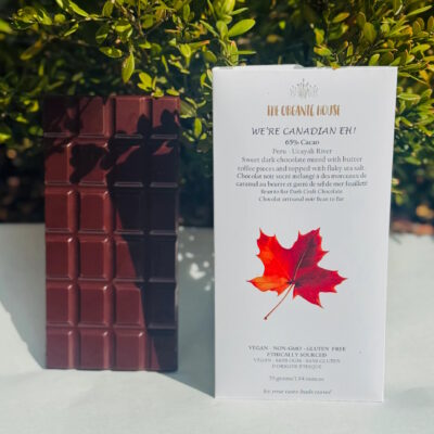 The Organic House We're Canadian EH! 65% Dark Chocolate Bar with Maple Butter Toffee & Sea Salt