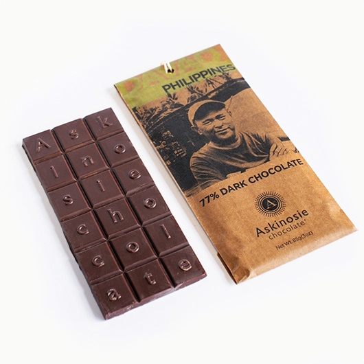 Askinosie Davao Philippines 77% Dark Chocolate Bar Open Lifestyle