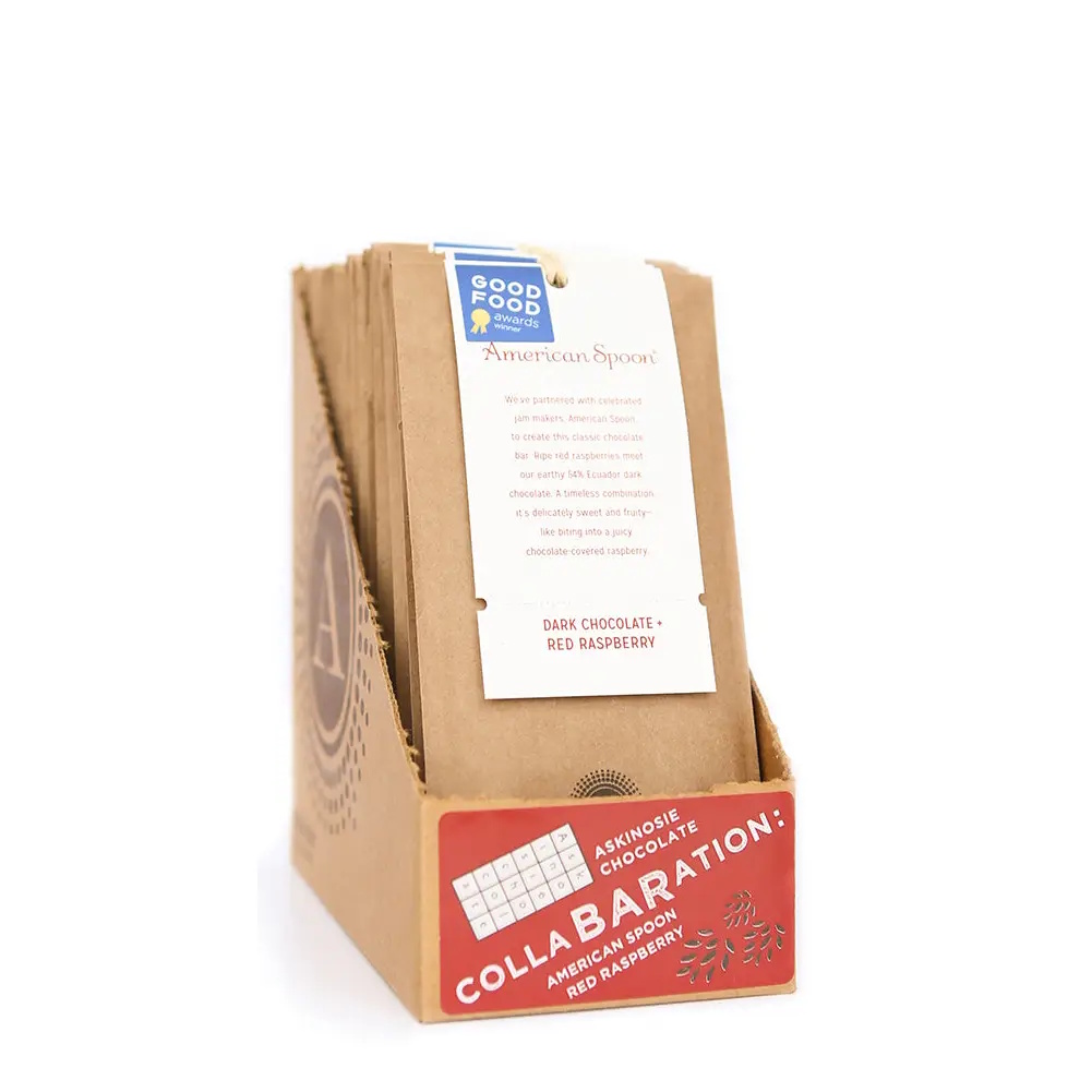 Askinosie Ecuador 54% Dark Chocolate Bar with Red Raspberry Case