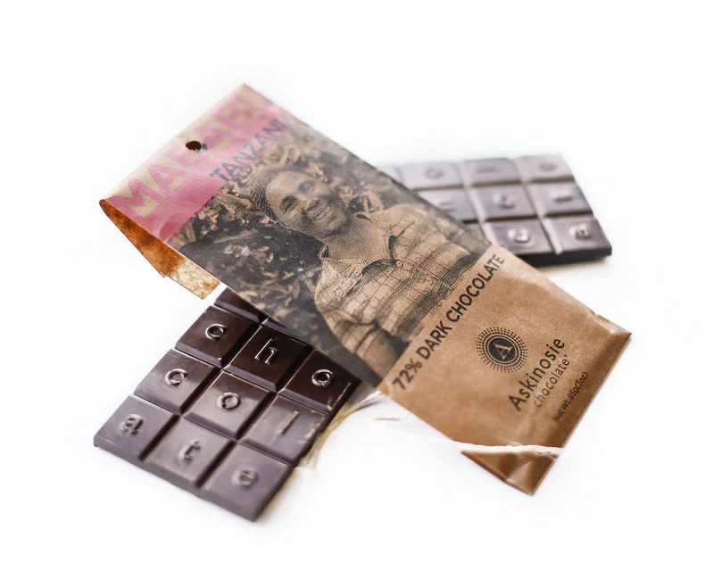 Askinosie Mababu Tanzania 72% Dark Chocolate Bar Open Lifestyle