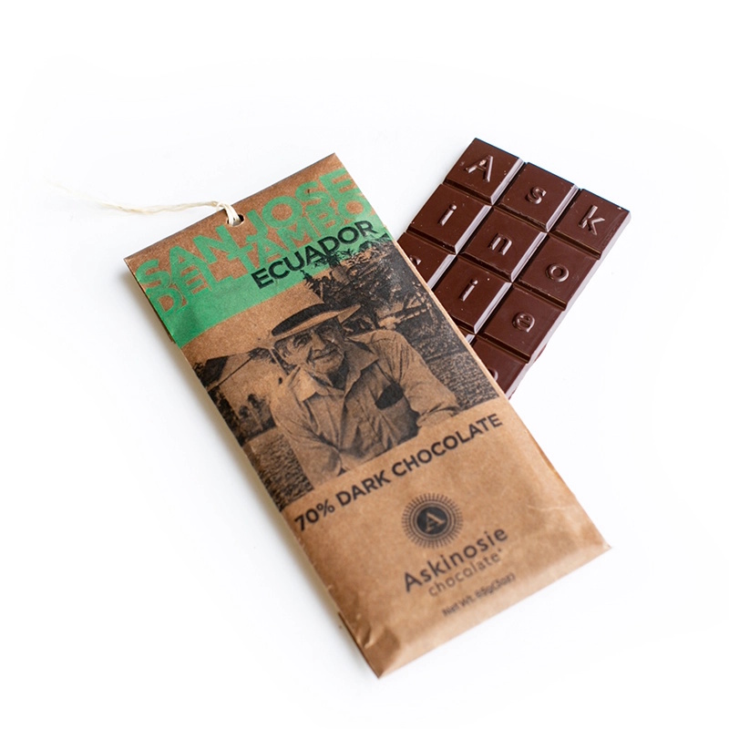 Askinosie San Jose Del Tambo Ecuador 70% Dark Chocolate Bar Open Lifetsyle 2