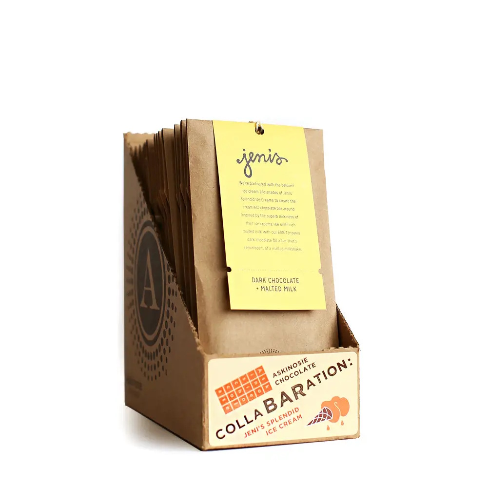 Askinosie Tanzania 60% Dark Chocolate Bar with Jeni's Malted Milk Case