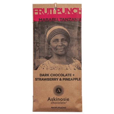 Askinosie Tanzania Fruit Punch 52% Dark Chocolate Bar with Strawberry & Pineapple
