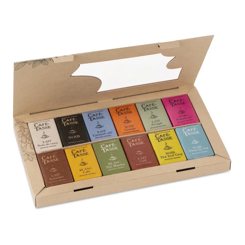 Cafe Tasse 24-Piece Assorted Mini Chocolate Bar Discovery Box Open