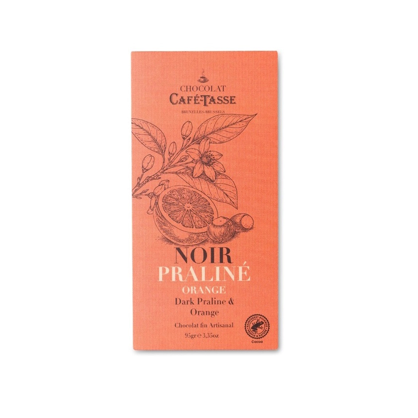 Cafe Tasse 60% Dark Chocolate Bar with Dark Praline & Orange